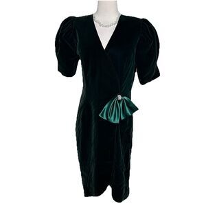Vintage CACHET BY BARI PROTAS Green Velvet Cocktail Evening Dress Retro Sz 9\10
